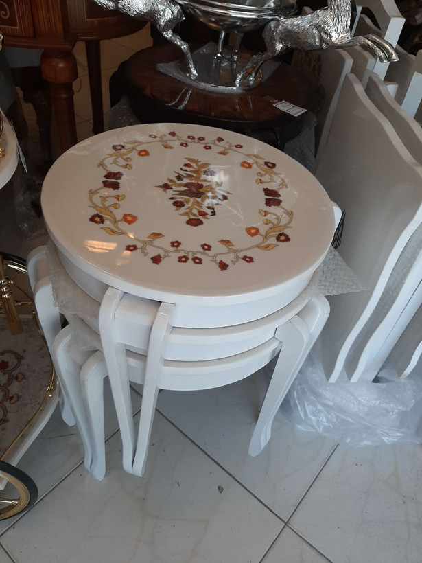 میز عسلی سه تکه چوبی پولیشی سفید