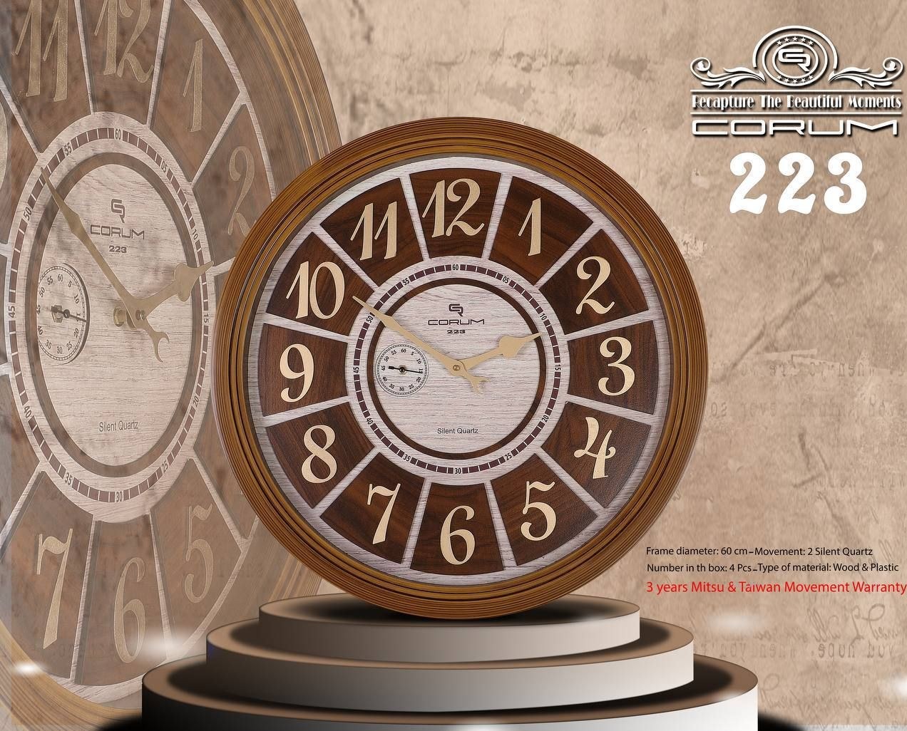 ساعت دیواری گرد _ ساعت دیوار گرد کوروم قطر 60 - کد 223