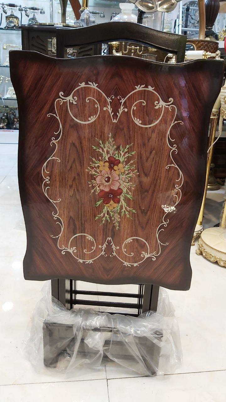 میز عسلی تاشو طرح گل _ میز عسلی تاشو طرح گل _ میز عسلی جلو مبلی _ میز عسلی چهار تیکه پولیشی تاشو
