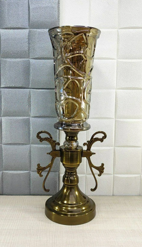 گلدان رومیزی پایه دار فلزی رنگ آنتیک