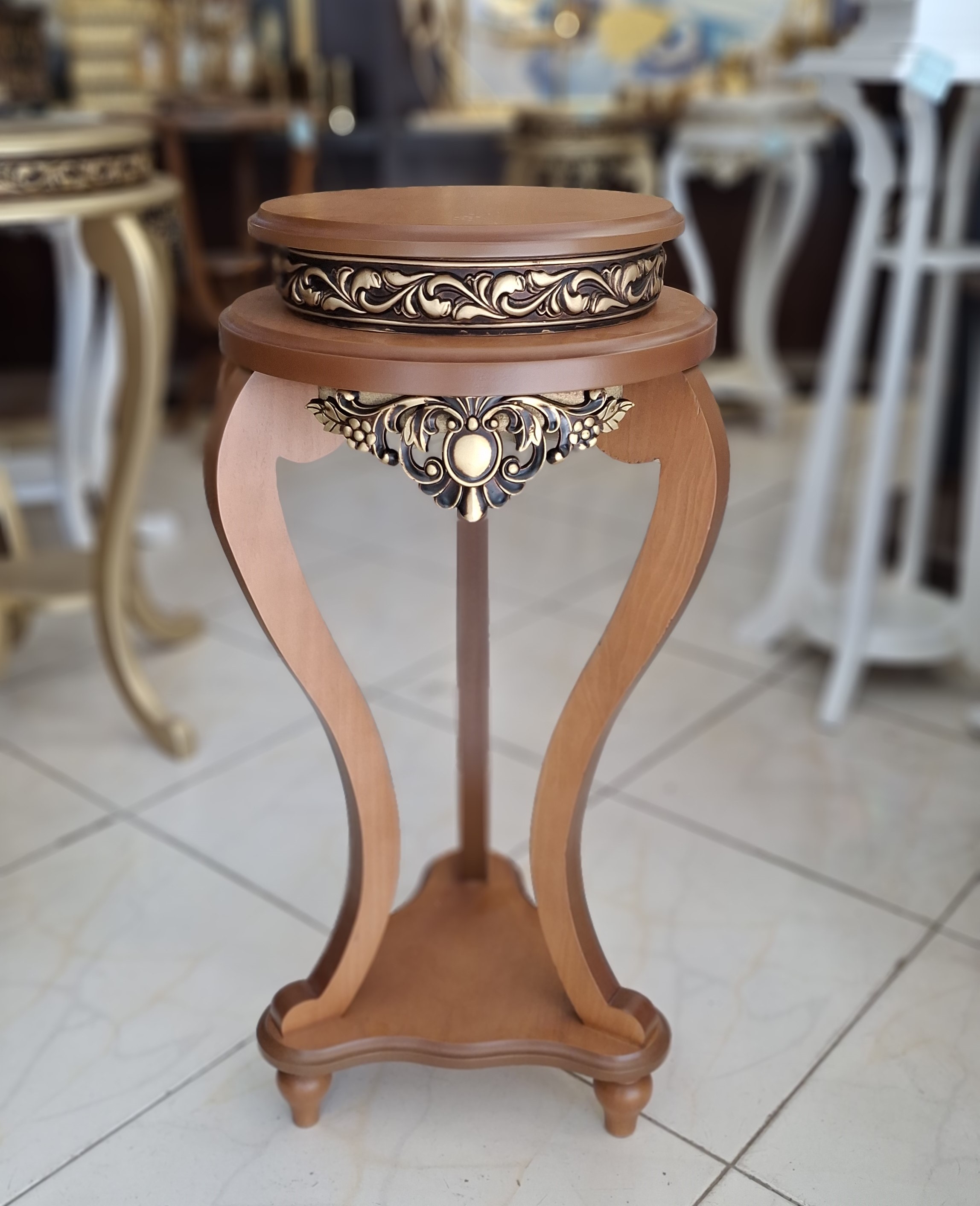 میز تلفن گرد چوبی قهوه ای روشن